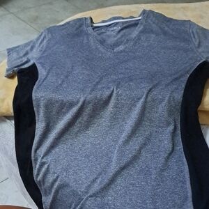Womens Gray and Black V-Neck T-Shirt